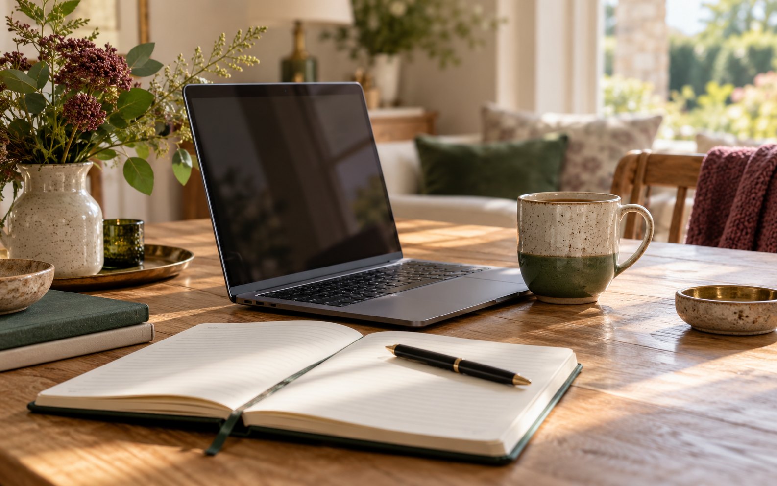 A sunlit workspace prepared for learning